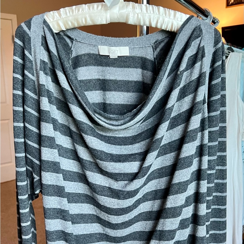 Loft XXL Women’s Gray Striped Cowl Neck Sweater